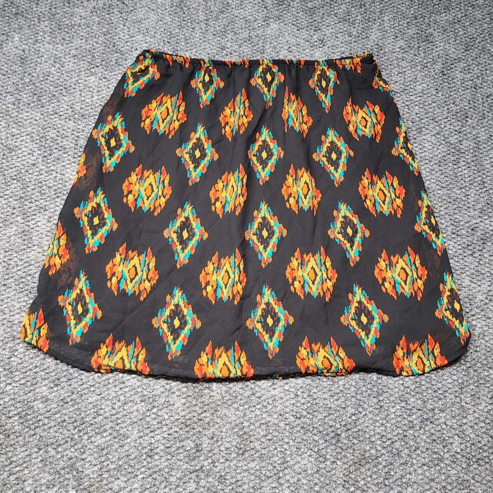 Rachel Kate Black Ikat Diamond Print Mini Skirt Medium Boho Chiffon KT3394